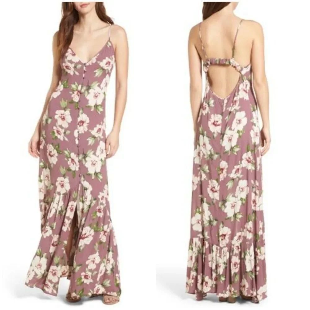 Nordstrom BP Floral Button Front Maxi Dress Sz Med